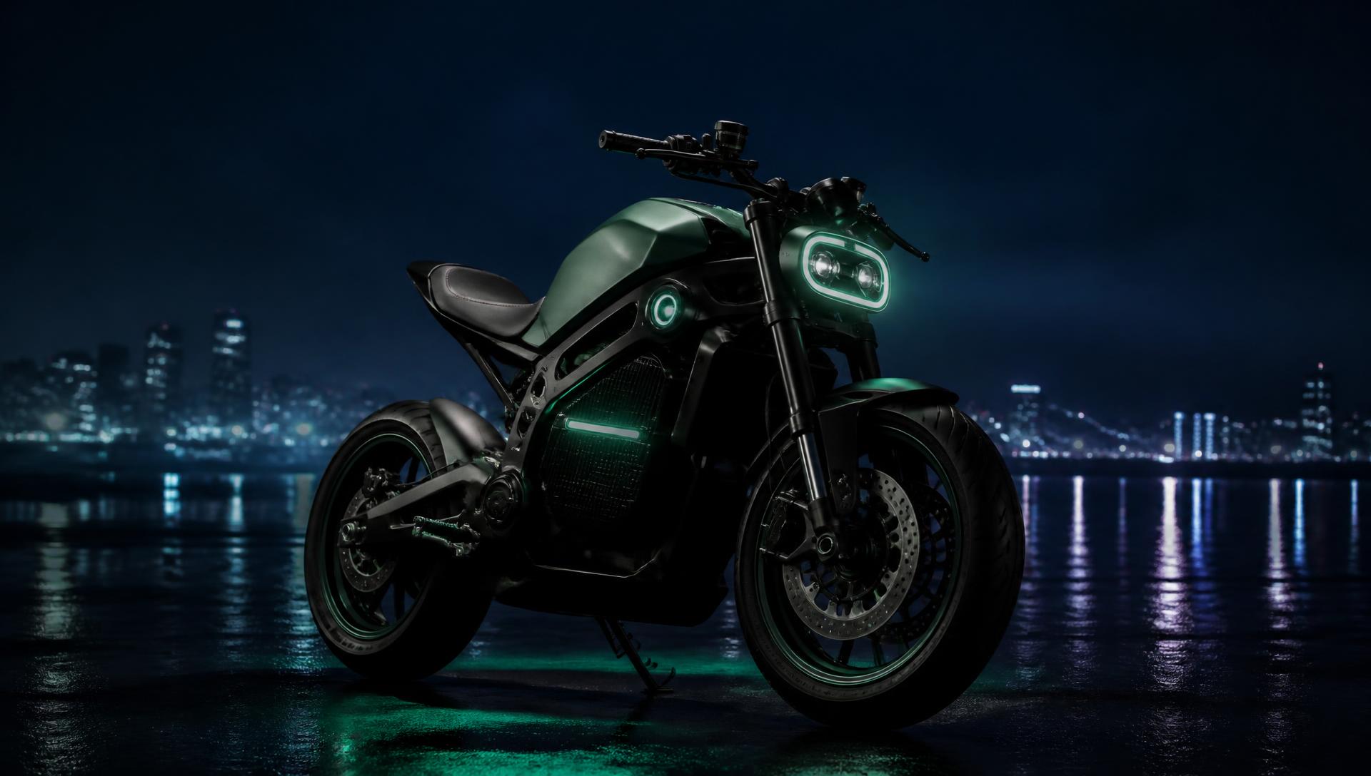 Scooter elétrica Route iluminada em uma avenida à noite